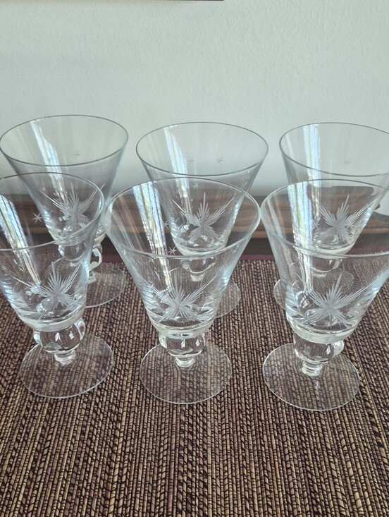 Other - Crystal Etched Stemware - Clear Cut-Glass Wine/Water Glasses (Set of 6)